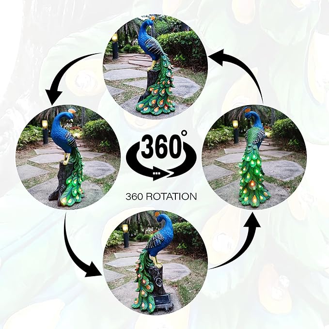 Solar Garden Decor Peacock Statues with Succulent LED Lights,Peacock Figurine Lights Outdoor Decorations for Yard Lawn Patio Balcony Whimsical Art Outside,Gifts for Mom Grandma Women-Ruum Studio Home