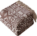 Boho Throw Blanket Full Size, Extra Large Soft Cozy Cotton Muslin Quilt Blanket for Bed Decor, Patchwork Block Couch Sofa Chair Cover, Vintage Farmhouse Cottage Woven Blanket, Brown&White-Ruum Studio Home