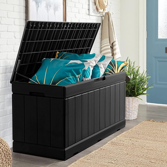 JUMMICO 83 Gallon Outdoor Deck Box Large Resin Storage Box for Patio Furniture Cushions and Garden Tools (Black)-Ruum Studio Home