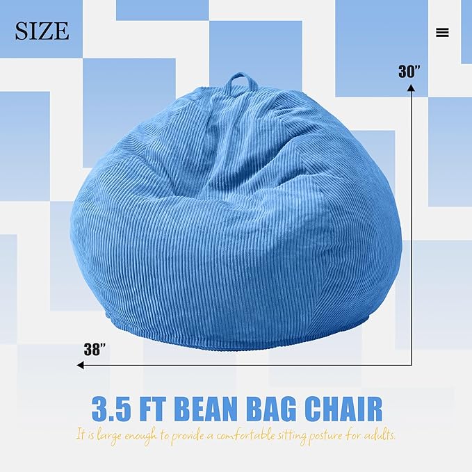 Hobestluk 3.5FT Bean Bag Chair Adult Bean Bag Chair Large Bean Bag Chair with Filler Included Teardrop Bean Bag with Removable Cover for Bedroom Living Room - (Large, Blue)-Ruum Studio Home