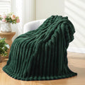 NEWCOSPLAY Super Soft Twin Blanket Dark Green Premium Silky Flannel Fleece 3D Ribbed Jacquard Lightweight Bed Blanket All Season Use (Dark Green Ribbed, Twin(60"x80"))-Ruum Studio Home