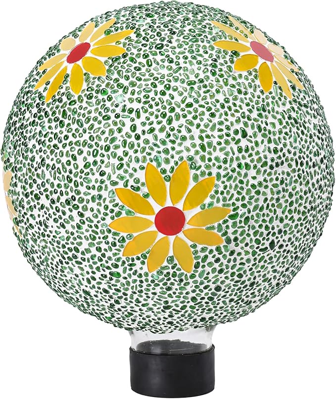 VCUTEKA Gazing Ball, 8" Glass Gazing Balls Sphere for Garden Lawn Outdoor Ornament Yard Decorative, Daisy-Ruum Studio Home