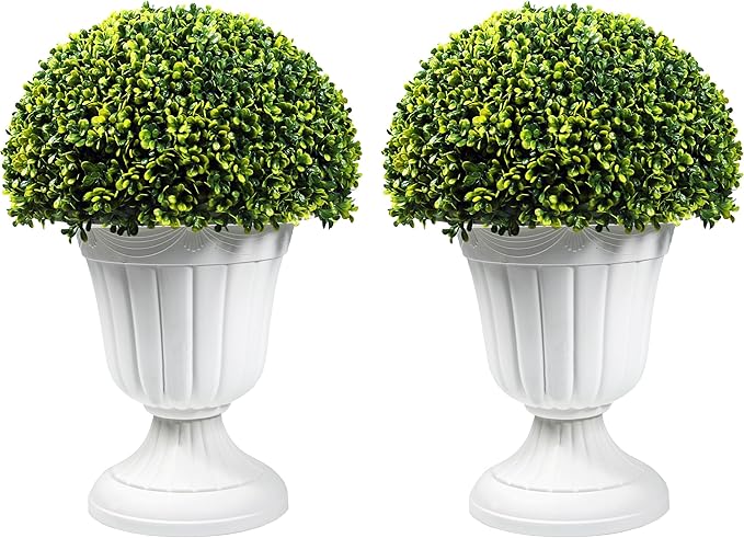 Sunnyglade 2 PCS 23”Artificial Plastic Boxwood Ball Tree，Faux Potted Decorative Topiary Plant，UV Resistant Fake Plant in Pot for Home Gate Indoor Outdoor Patio Office Decor-Ruum Studio Home