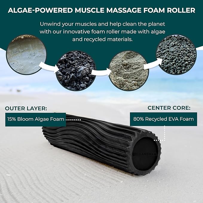 Oceanfoam Tidal Roller - Black & Charcoal Marbled - Muscle Massage Foam Roller for Back Pain & Stretching - Firm and Ergonomic Wide Wave Textured - Yoga, Athletics, & Wellness - Full Size, 20" x 5"-Ruum Studio Home