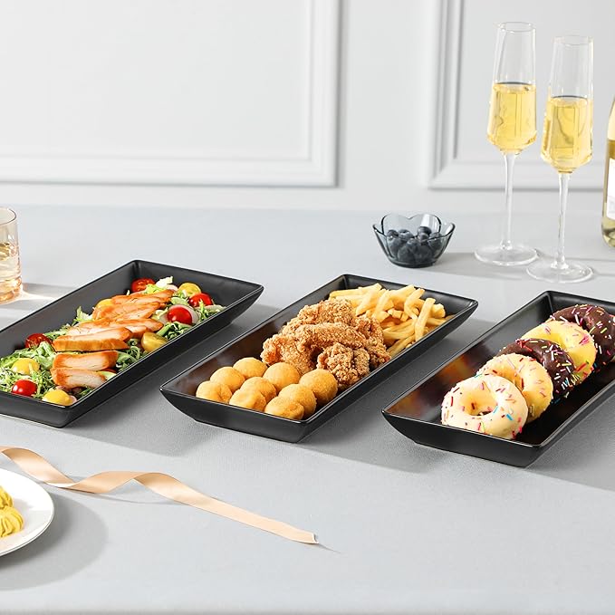 MALACASA 3 Tier Serving Trays for Party, 14 Inch Porcelain Black Trays for Serving Food, Dessert Stand with Collapsible Gold Metal Rack-Ruum Studio Home