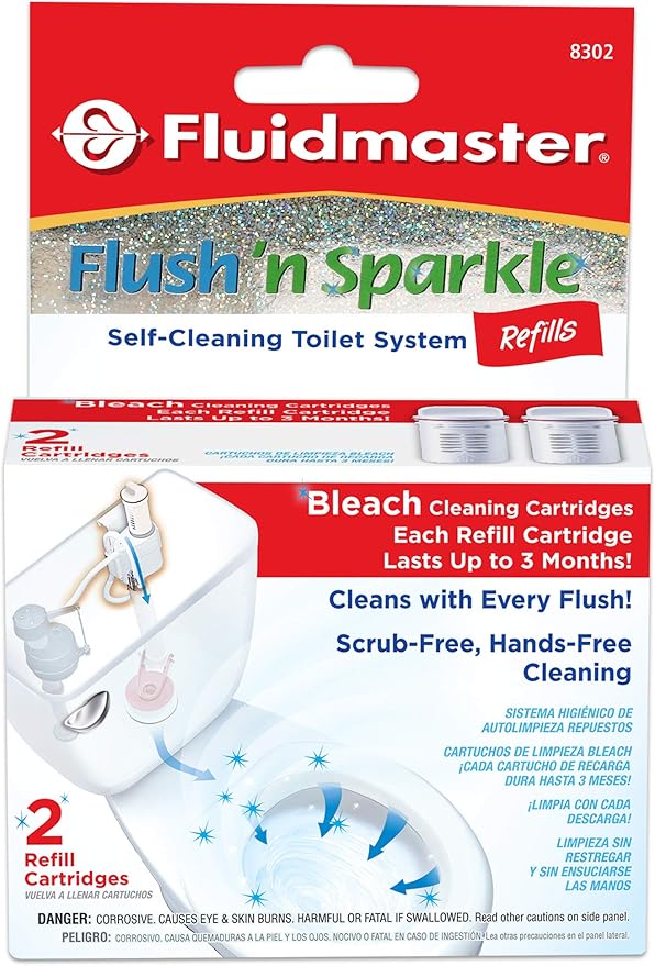 Fluidmaster 8302P8 Flush 'n Sparkle Automatic Toilet Bowl Cleaning System Bleach Replacement Cartridge Refills, 2-Pack-Ruum Studio Home