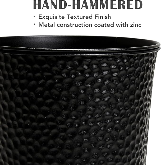 KOL 28" H. Tall Metal Cone Planters with Inside Pots 2-Pack, Black Hand-Hammered Large Decor Planter for Deck, Patio, Porch - Handcrafted Flower Pot - with Water Level Indicator - Indoor Outdoor Use-Ruum Studio Home