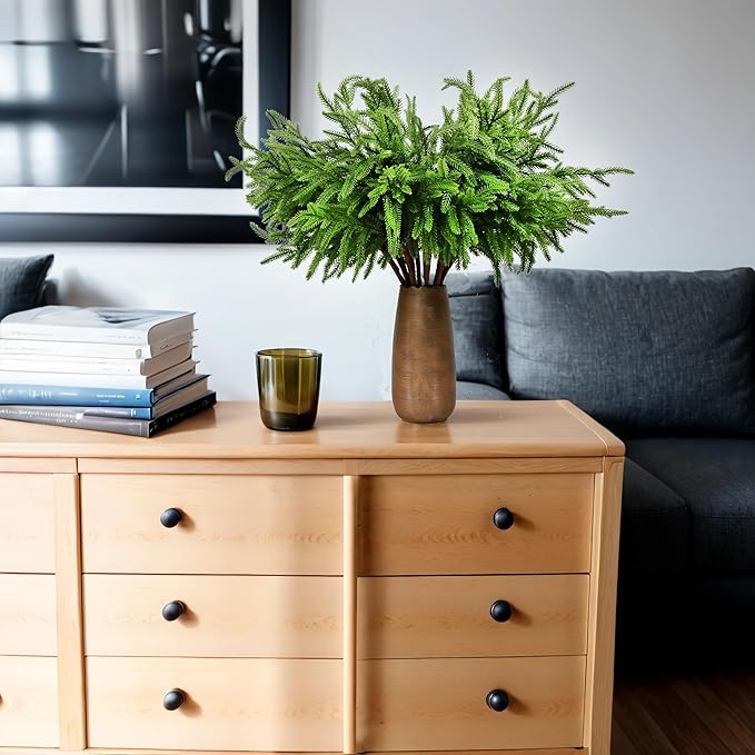 12Pcs Artificial Norfolk Pine Branches 24" Plastic Christmas Plants Decor Faux Greenery Stems Pine Picks Outdoor Faux Plants UV Resistant for Xmas Indoor, Front Porch Home Décor (12, 24inch)-Ruum Studio Home