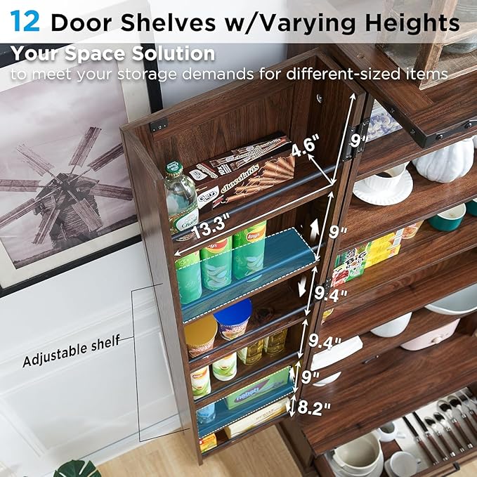 72‘’ Farmhouse Kitchen Pantry Cabinet with Drawer, Tall Storage Cabinet with 2 Barn Doors and Shelves, Versatile Large Rustic for Dining Room, Bathroom, Living Room, Laudry, Brown-Ruum Studio Home