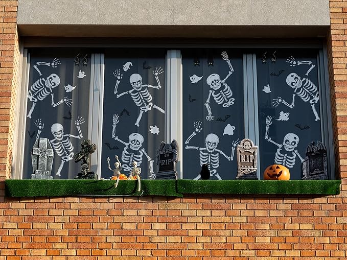 Halloween Window Skeleton Clings – 8 Sheets of Extra Large Cute and Scary Skeletons, Ghosts, and Bats for Home, School, Car Windows, Office, and Party Decor-Ruum Studio Home