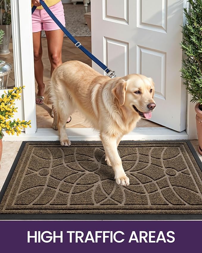 DEXI Front Door Mat Outside Entrance, Heavy Duty Non Slip Low Profile Doormat for Entryway, Trap Dirt and Moisture Welcome Mats, Easy Clean, Patio, Garage, 4x2, Brown-Ruum Studio Home