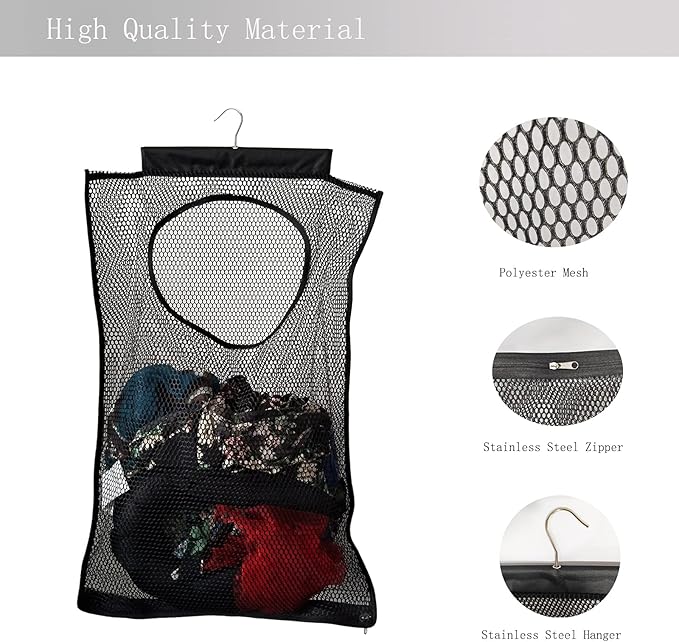 Hanging Mesh Laundry Hamper (30in*20in*2in) Large Dirty Clothes Bag, Can Be Used Behind The Door & Closet & Caravan& Bathroom (Black)-Ruum Studio Home