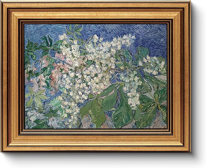 HUARCEY Gold Framed Vintage Wall Art for Living Room, Flowers Painting Canvas Prints Shelf Decor for Kitchen, Van Gogh Bedroom Wall Art, Christmas Gifts for Friends or Family ( Chestnut Branches 8"x10" )-Ruum Studio Home