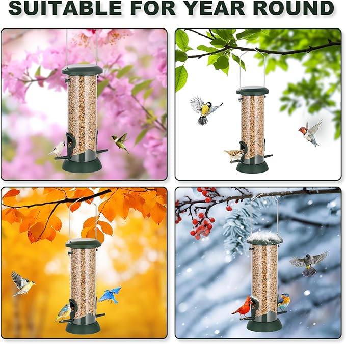 FEED GARDEN 2 Pack Tube Bird Feeders for Outdoors Hanging, Premium Hard Plastic Wild Bird Feeders with 2 Ports, Small Bird Feeder Easy-Refill&Clean, Gifts for Mom Woman, 8.5 Inch Green-Ruum Studio Home