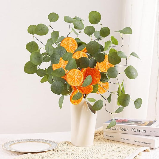 Eucalyptus Stems, 4PCS Artificial Lemon Stems Faux Citrus Branches Plastic Decor for Kitchen, Table Centerpieces, Entryway, Thanksgiving Wedding Party (Green)-Ruum Studio Home