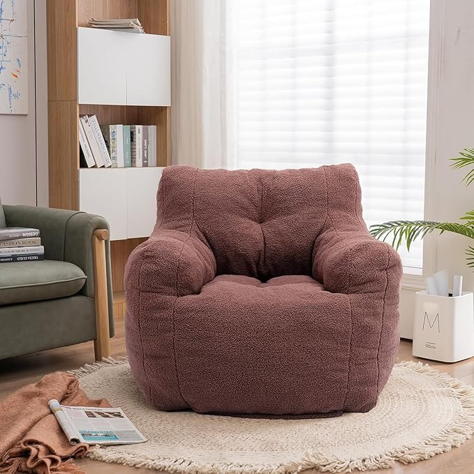 Recaceik Large Bean Bag Chairs, Tufted Soft Stuffed Bean Bag Chair with Filler, Fluffy Lazy Sofa, Imperial Lounger Giant Bean Bag Chair for Bedroom, Living Room, Rufous-Ruum Studio Home