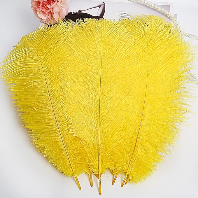 THARAHT Yellow Ostrich Feathers 24pcs Natural Bulk 10-12Inch 25cm-30cm for Crafts Wedding Party Centerpieces Halloween and Home Decoration Feathers-Ruum Studio Home