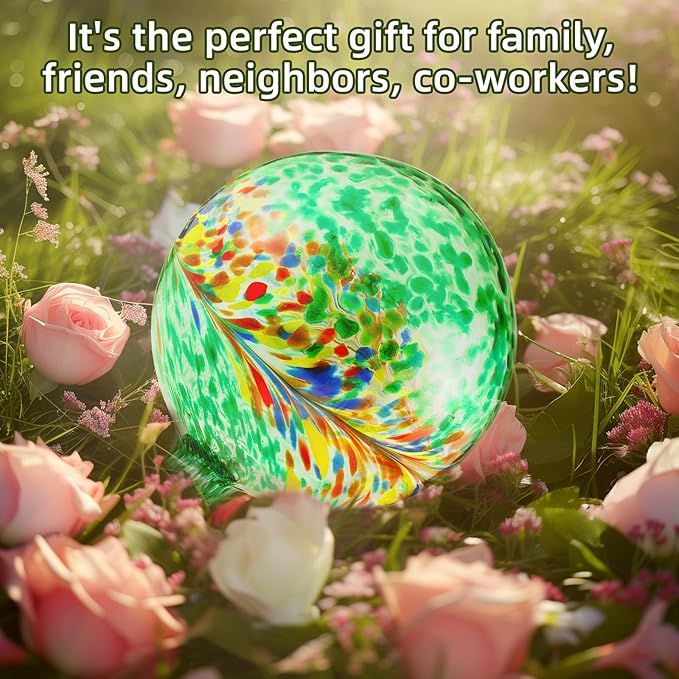VOREEN 10-Inch Glass Gazing Ball, Outdoor Gazing Globe, Reflective Ball Yard Decoration for Homes, Patio, Lawn and Gardens, Gift for Mom Wife Friend, Phoenix Tail Design, Green-Ruum Studio Home