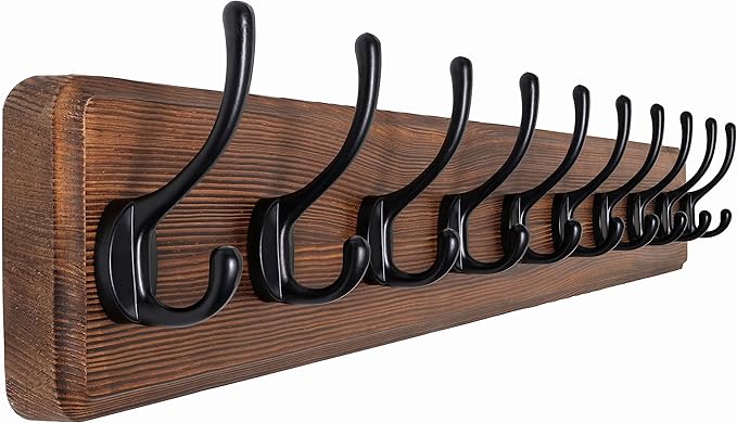 SKOLOO Farmhouse Style Wall Mounted Coat Rack, 38.6'' Pine Solid Wood Coat Hook Hanger - 10 Hooks for Hanging Clothes Robes Towels Coats-Ruum Studio Home