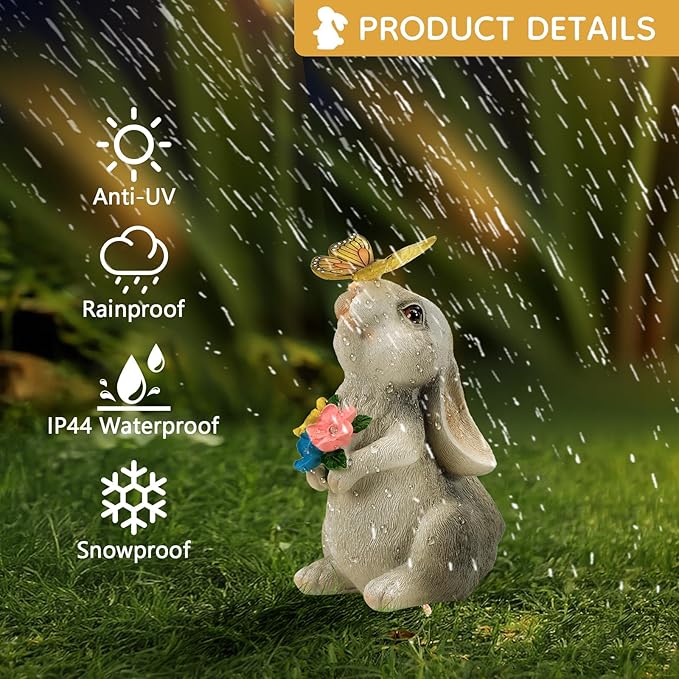 Solar Bunny Statues Light for Garden - Color-Changing Rainbow LED Butterfly,Rabbit Figurine Decor Auto On/Off,Easter Gifts for Yard Balcony & Patio Ornaments (Colorful Light)-Ruum Studio Home