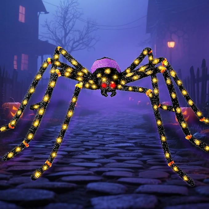 5.5FT Giant Spider Halloween Decorations with 100 LED, Plug-in Pre-Lit Light Up Scary Spider Halloween Decorations, Large Spider Decorations for Outdoor, Yard, Lawn, Exterior Walls-Ruum Studio Home