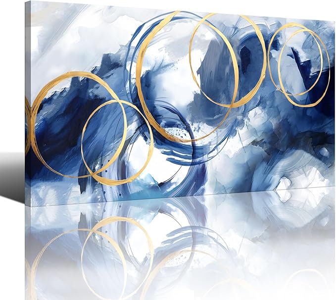 AJAZIKO Large Art For Wall Abstract Wall Decor Blue Modern Art Wall Decor Artwork For Walls Living Room Office Pictures For Wall Navy Gold Contempor Decorations For Bedroom Size 29x58-Ruum Studio Home