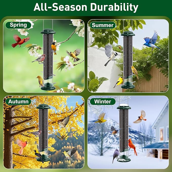 FEED GARDEN Finch Feeders for Outside, Nyjer & Thistle Bird Feeders, 15 Inch Tube Feeder with 12 Small Ports & 8 Perches, Durable Metal Design for Outdoor Hanging, Easy Fill & Clean-Ruum Studio Home