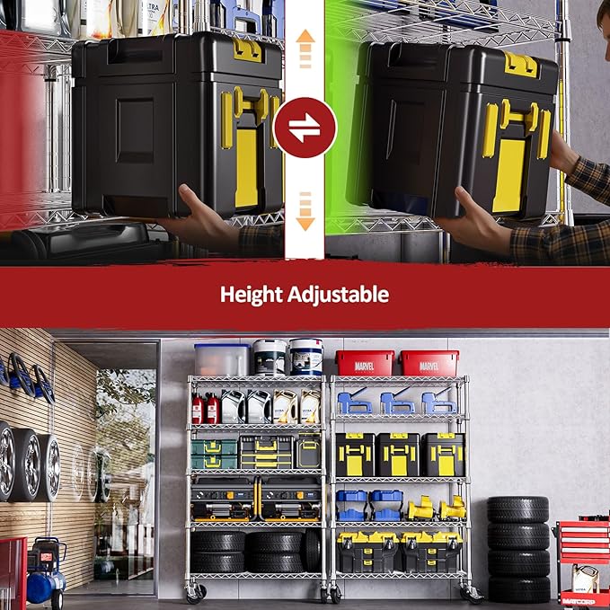 IZEUK 5-Tier Storage Shelving Unit with Wheels, Adjustable Heavy Duty Steel Wire Rack Organizer (Chrome, 17.7" D x 47.2" W x 76.7" H, 1750 lbs Capacity) for Garage, Kitchen, Pantry, Laundry, Basement-Ruum Studio Home