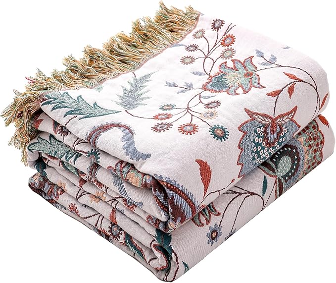 Boho Large Cotton Throw Blanket 80''x90'',Ultra Soft Rustic Quilt,Sofa Throw Cover with Tassels,Farmhouse Lightweight Knitted Throw for Bed,Travel,Couch,Home Decor-Ruum Studio Home