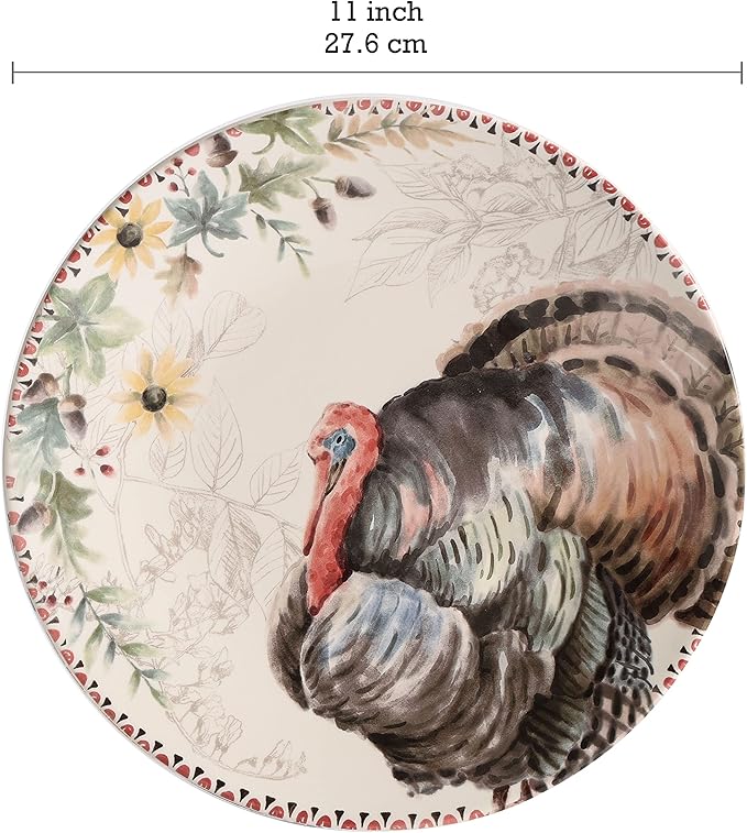 Bico Blessing Season Dinner Plates Set of 4, 11 Inch Large Ceramic Plates for Pasta, Steak, Stylish Serving Dishes, Microwave and Dishwasher Safe, Gift for Housewarming and Thanksgiving-Ruum Studio Home