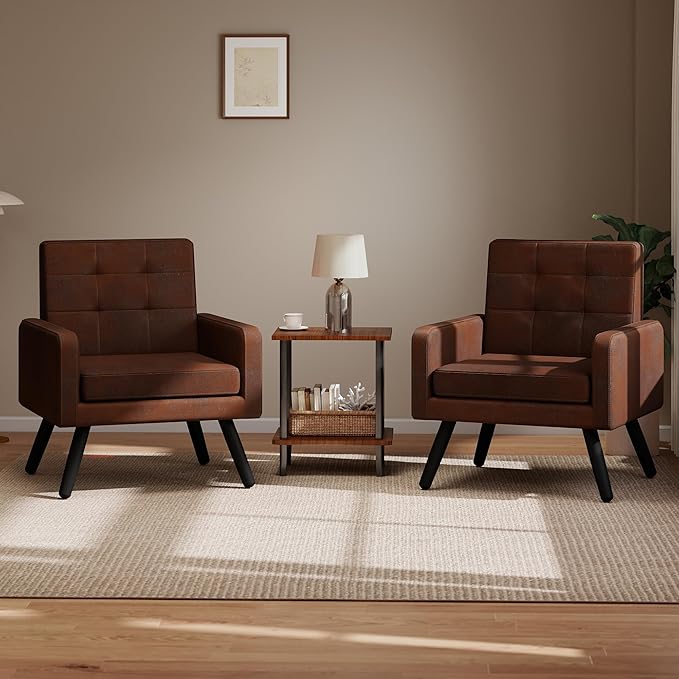 Kromax Mid-Century Modern Accent Chair Set of 2 for Living Room, 496 Lb. Weight Capacity, Dual Armrests, Comfy Extra Large Seat, Timeless Style Perfect for Reading & Relaxing, Bronze-Ruum Studio Home