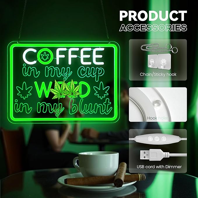 Coffee Neon Sign, Leaf Neon Signs for Wall Decor, Dimmable Acrylic Neon Lights for Coffee Bar Coffee Shop Bar Pub Club Bistro Man Cave Restaurant Game Room Hotel-Ruum Studio Home