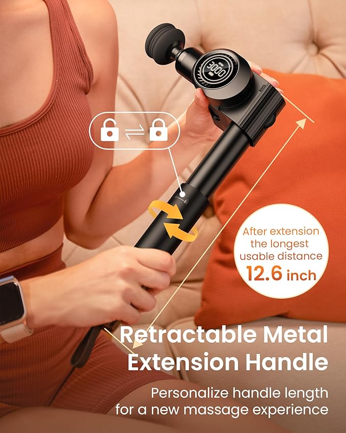Foldable Massage Gun Deep Tissue with 5 Adjustable Angles,Portable Percussion Back Massager for Muscle/Neck/Body Pain Relief with Long Extension Metal Handle,32-Speeds,with Carry Case-Ruum Studio Home