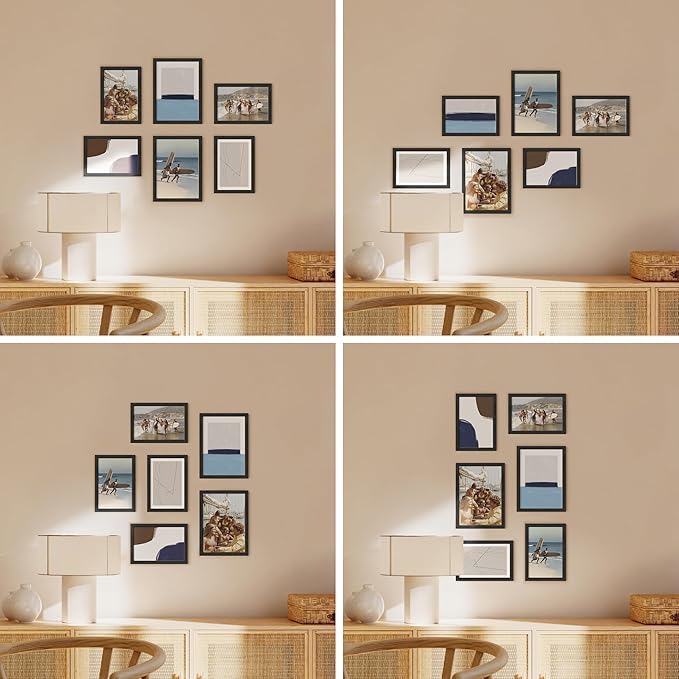HAUS AND HUES Black Oak Wood Gallery Wall Tabletop Frames Made with Real American Oak and Shatter-free Plexiglass - Set of 6 (Four 4x6, Two 5x7, Framed Black)-Ruum Studio Home