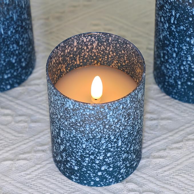 Flameless Candles with Remote - Battery Operated Candles with Timer, Flickering Real Wax LED Pillar Christmas Candles for Wedding, Table, Home Decorations (Blue, Set of 3)-Ruum Studio Home