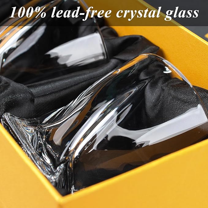 Crystal Whiskey Glasses Set of 2 (11 Oz), Old Fashioned Glass Packaged in Sturdy Gift Box, Unique Gifts for Men, Twisted Style Bourbon Glass Cocktail Glasses, Dad Gifts for Birthday-Ruum Studio Home