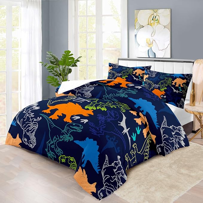 Blue Dinosaur Comforter Set Queen Boys,Cute Dinosaur Bedding Set Queen for Kids,Kawaii Dragon Comforter Blue Bedroom Decor,Cute Animal Bedding Kawaii Animal Quilt Boys-Ruum Studio Home