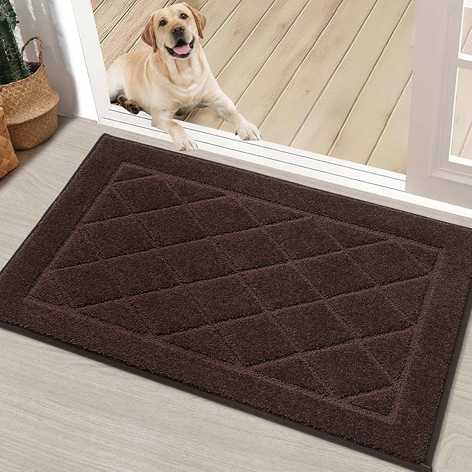 BEQHAUSE Dirt Trapper Door Mat 20" x 32", Doormat Non-Slip Entryway Rugs Washable, Dog Door Mat Stain Resistant and Absorbent Welcome Floor Mat for Front Back Door, Muddy Wet Shoes & Paws, Brown-Ruum Studio Home