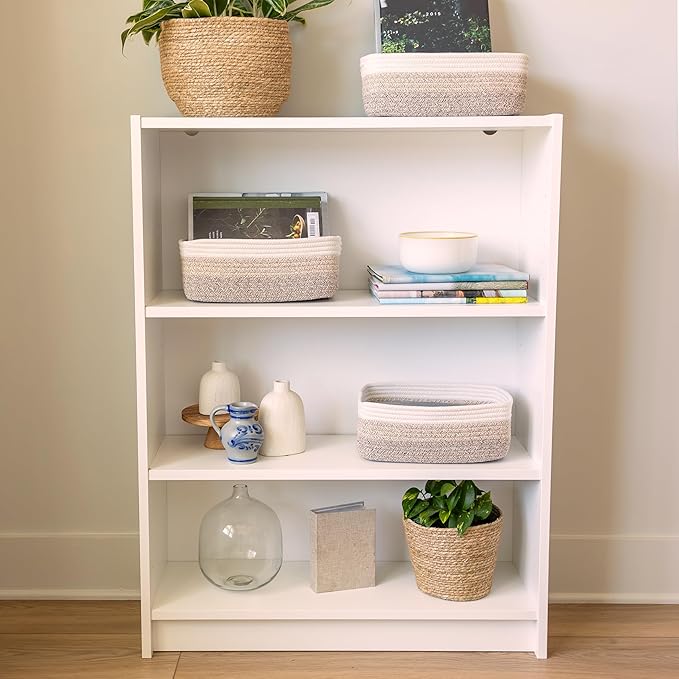 NaturalCozy 11.8"x8"x4.5” Storage Baskets for Shelves 3 Pack | Cotton Rope Woven Small Baskets for Organizing | Small Storage Bins for Nursery, Bathroom, Closet, Cube Shelf, Decorative, Gift Basket-Ruum Studio Home