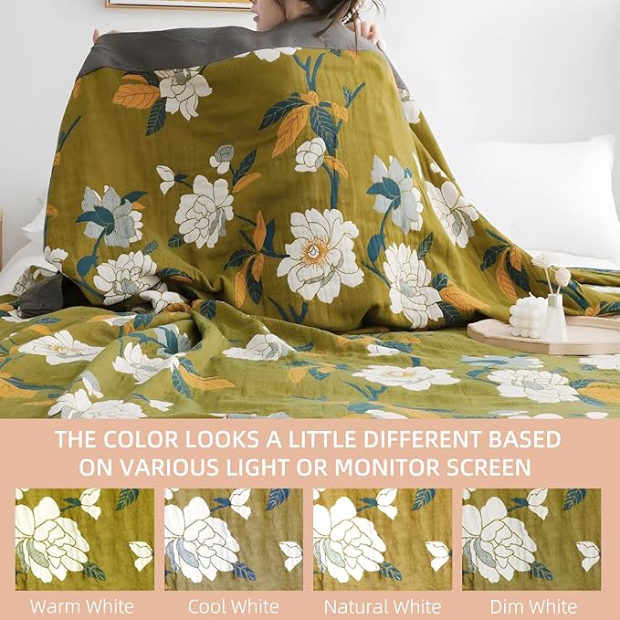 Boho Throw Blanket for Bed - 100% Pure Cotton Ultra Soft Rustic Quilt - Farmhouse Decor Bed Blankets, All Season Rustic Throw for Sofa Couch Chair(91''x 98'', Flower Branch)-Ruum Studio Home