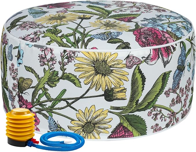 FUNHOME Inflatable Outdoor Ottoman with Air Pump,20"x9" Portable Patio Pouf,Water Resistant,Fade-Resistant,Round Blow Up Footrest Stools for Home Garden Camping Travel(Butterfly Flower)-Ruum Studio Home