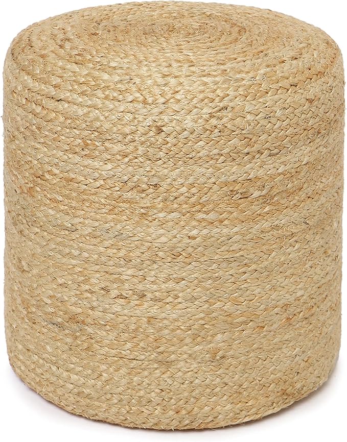 REDEARTH · Cylindrical Pouf Ottoman - Braided Pouffe Accent Sitting Round Footrest for Living Room, Bedroom, Nursery, kidsroom, Patio, Gym; 100% Jute (14.5"X14.5"X16"; Natural)-Ruum Studio Home