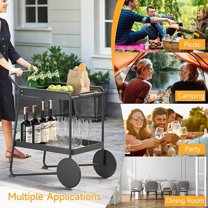 Outdoor Grill Cart Table with Extra-Large Wheel, 24" x 16" Removable Tray & Ergonomic Handle, Indoor and Outdoor Pizza Oven Table for Garden Patio BBQ Kitchen Food Prep Cart for Party-Ruum Studio Home