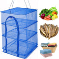 Drying Rack 4 Layers Folding Mesh, Foldable Nylon Netting, Hanging Drying Net, for Shrimp, Fish, Fruit, Vegetables, Herb, with Zipper Opening - Blue (25.59X13.78X13.78 in)-Ruum Studio Home