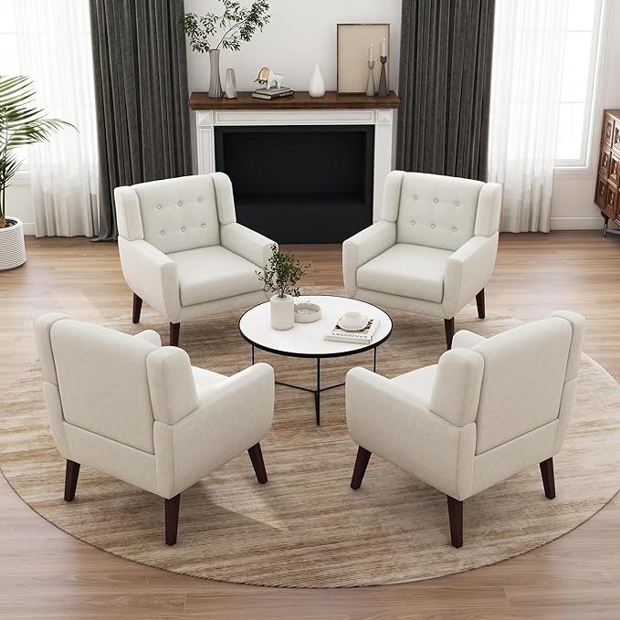 UIXE Accent Chair Modern Upholstered Armchair, Comfy Living Room Arm Chairs Mid Century Single Sofa Reading Side Seat for Bedroom, Home Office - Beige-Ruum Studio Home