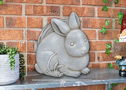 NAT & Jules Animal Character Shaped Dimensional Indoor Outdoor 11 inch Cast Resin Decorative Garden Stepping Stone, Patio, Walkway Sculpture Yard Art, Stone Grey Bunny-Ruum Studio Home