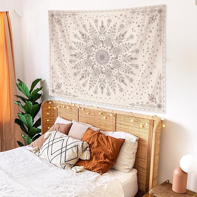 Lunerfex Boho Floral Tapestry Mandala Wall Tapestry, Cute Tapestries for Bedroom Beige Flower Tapestries Wall Hanging for Bedroom Living Room Decor Beige-1 70"x90"-Ruum Studio Home