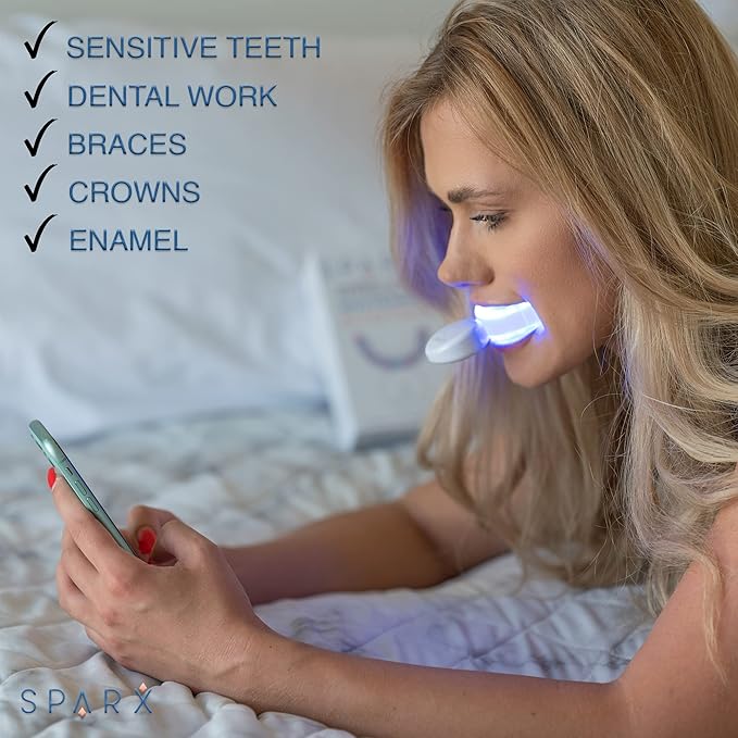SPARX Wireless Teeth Whitening Kit with LED Light for Sensitive Teeth Remove Stains Like Coffee, Smoking, Wine. Whiten Smile for Long Lasting Results, Includes 3 Gel Syringes, 1 Dual LED Mouthpiece-Ruum Studio Home