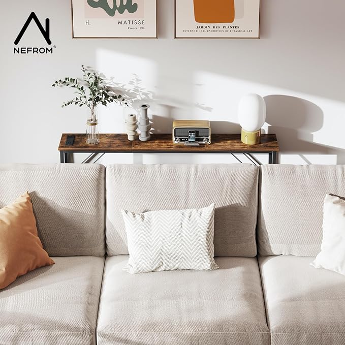 47.2'' Console Table, Skinny Entryway Table with Fast-Charging Station, Narrow Long Sofa Table, Behind Slim Couch Table for Entrance, Hallway, Living Room Decor ST-BR120-1-Ruum Studio Home