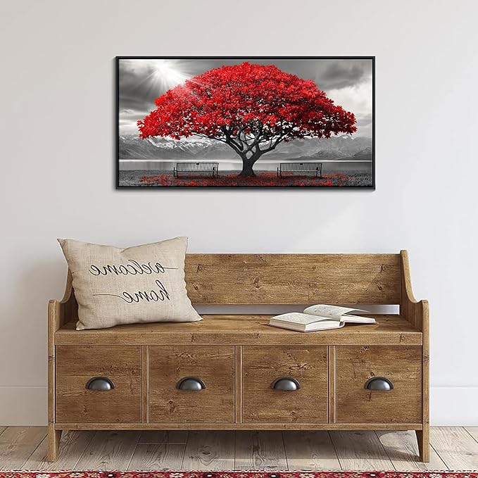 AJAZIKO Red Wall Art - Modern Framed Wall Art for Living Room - Red Tree Black and White Landscape Canvas Prints Posters & Prints for Home Office Bedroom Decorations - Large Wall Pictures 20×40IN-Ruum Studio Home